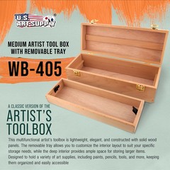 US Art Supply Artist Wood Pen, Marker Storage Box w/ Drawer Medium Tool Box