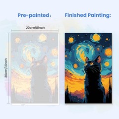 Framed Starry Cat Paint By Numbers For Adults Beginners DIY Canvas Art Decor