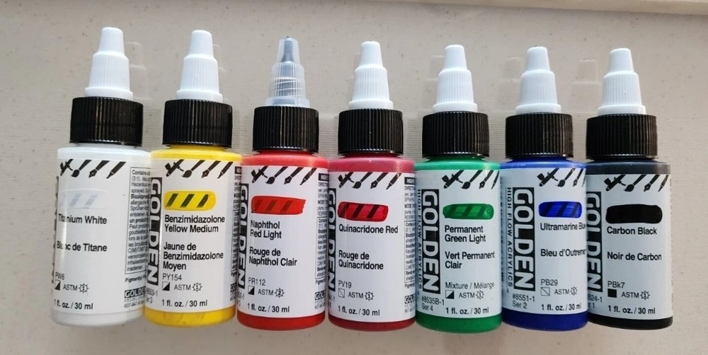 Golden High Flow And Fluid Acrylic 7 Bottles x 1 oz each