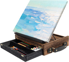 Rustic Wood Adjustable Portable Desktop Table Easel with Storage Drawer- Artist