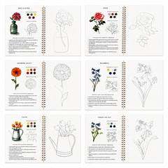 Watercolor Workbook With 24 Colors Paint Set 12 Floral Paintings for Beginners