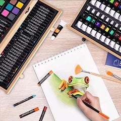 READ DESCRIPTION!- 175 Piece Deluxe Art Set with 2 Drawing Pads, Acrylic Paints