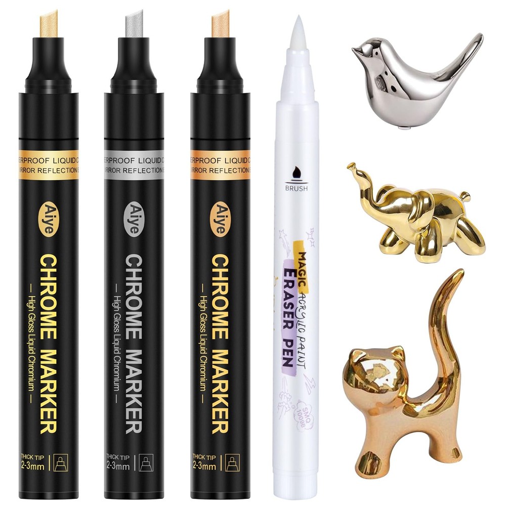 Mirror Chrome Markers 4 PACK, 3 Colors Permanent 4PCS