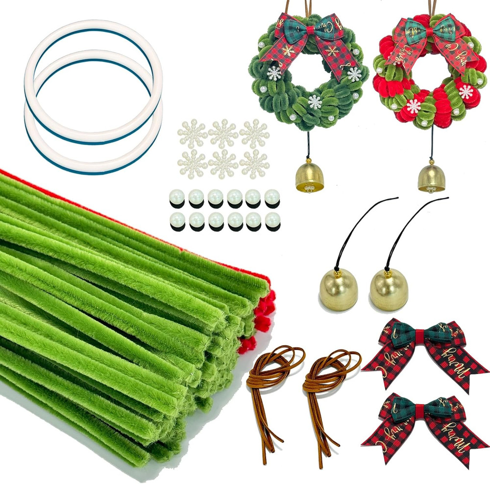 Christmas DIY Crafts Kit – 159 Pcs Wreath Making Kit for 2 Pack 7.1 Inch Christm