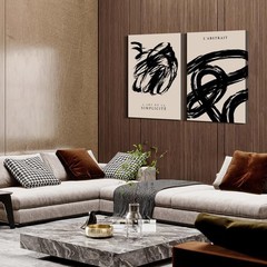 2 Framed Simple Black and White Canvas Wall Art Abstract Prints Modern Galler…