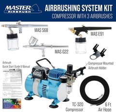 Air Brush Kit with Compressor & 3 Dual-Action Airbrushes