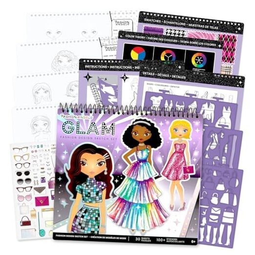 Sketch Set, Includes Sketch Pad with Stencils & Stickers, Fashion Glam Fashion