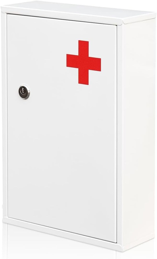 Steel Wall-Mount Lockable Medical Cabinet 2-Tier Medical Box W/ Key Metal