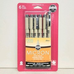 Sakura Pigma Micron Pen Set – 6 Extra Fine Sz 005 (0.20 mm) Sepia Brown Archival