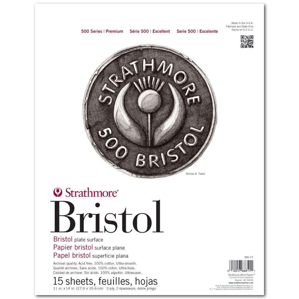 (580-72 500 Series Bristol, 2-Ply Plate Surface, 11″x14″, White, 15 Sheets