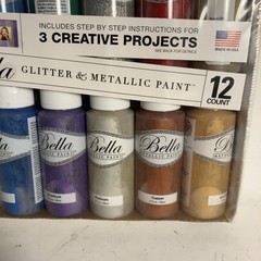 Bella Glitter Metallic Paint Lottery 12 Paints New 2fl Oz B30