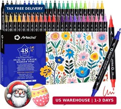 Artecho Acrylic Paint Markers 48 Colors, Acrylic Paint Pens with Brush Tip and F