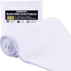 1×1 White Solid Rib Knit Fabric, 6×39 Inch, Stretchy, Cuffs, Collars, Waistbands