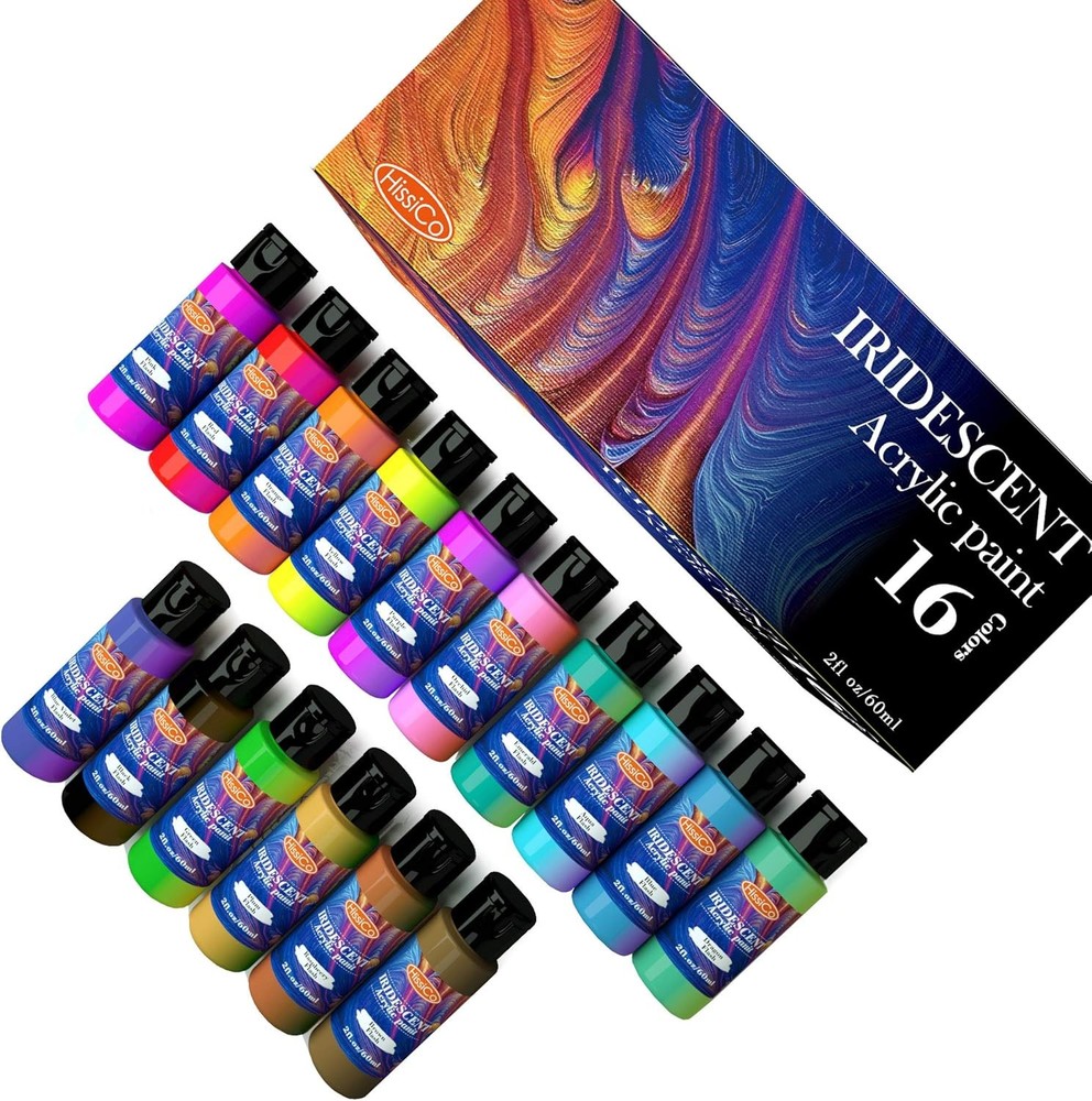 Iridescent Acrylic Paint Set of 16 Chameleon Colors 60ml 2 OZ Bottles High Vi…