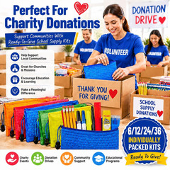 24 Pack Bulk Back to School Supply Kits, Complete Stationery Sets for Charity Do