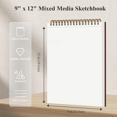 Mixed Media Sketchbook 9″ x 12″ – Multimedia Sketchbook Hardcover, Spiral Bou…