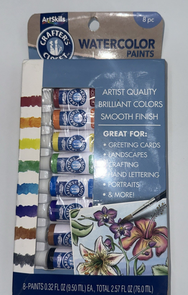 Artskills Crafters Closet Watercolor Paints 8- 0.32fl oz Tubes New In Pkg