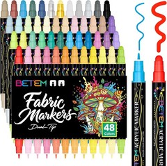 48 Colors Dual Tip Acrylic Paint Markers, Fabric Decorating Kits Water-Based…
