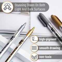 ..6 Pack Metallic Paint Markers Gold Silver Permanent Paint Pens for Glass Wood