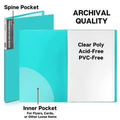 11×17 Portfolio Binder Aqua Presentation Book 24 Clear Plastic Sleeves