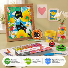 36 Colors Acrylic Paint Markers Brush Tip, Water-Based No-Bleed Paint Markers wi