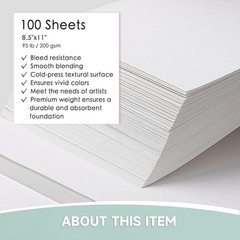 100 Sheets 8.5×11 Inch Watercolor Paper Bulk 95lb/200gsm Painting Pad