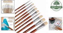 10-Piece Hog Hair Paint Brush Set for Acrylic, Oil & Watercolor Art