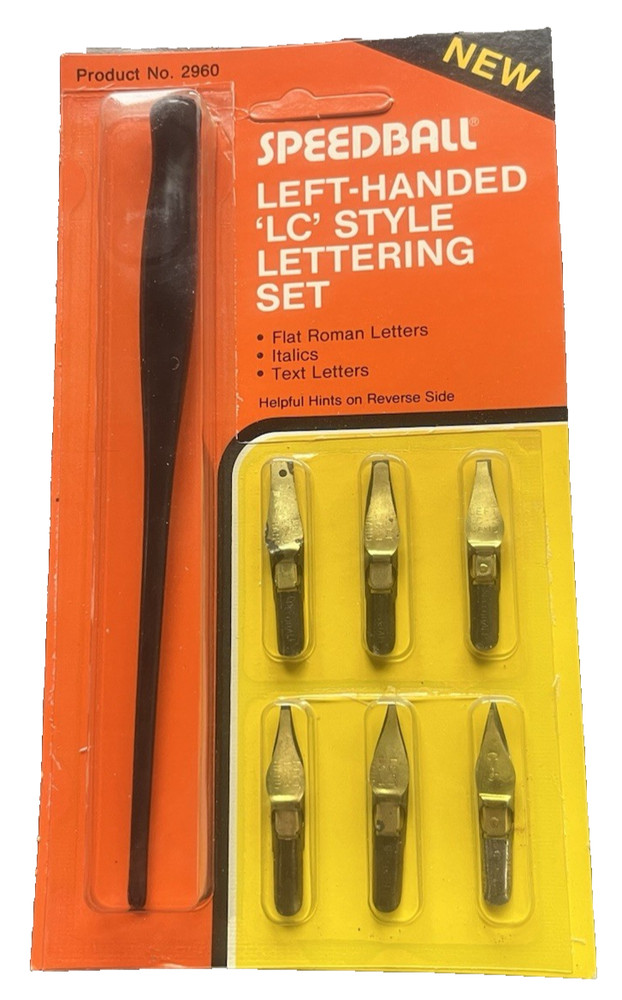 New in Pkg Vintage Speedball Left-Handed LC Style Calligraphy set with 6 Nibs
