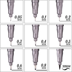 Set of 9 Black Micron Fineliner Pens for Sketching & Illustration