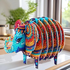 LSQFS 5D DIY Diamond Painting Coaster, Art Kits for Adults, Elephant