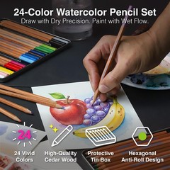 COLOUR BLOCK 24PC Premium Cedar Wood Watercolor Pencil Set with I Ideal penci…