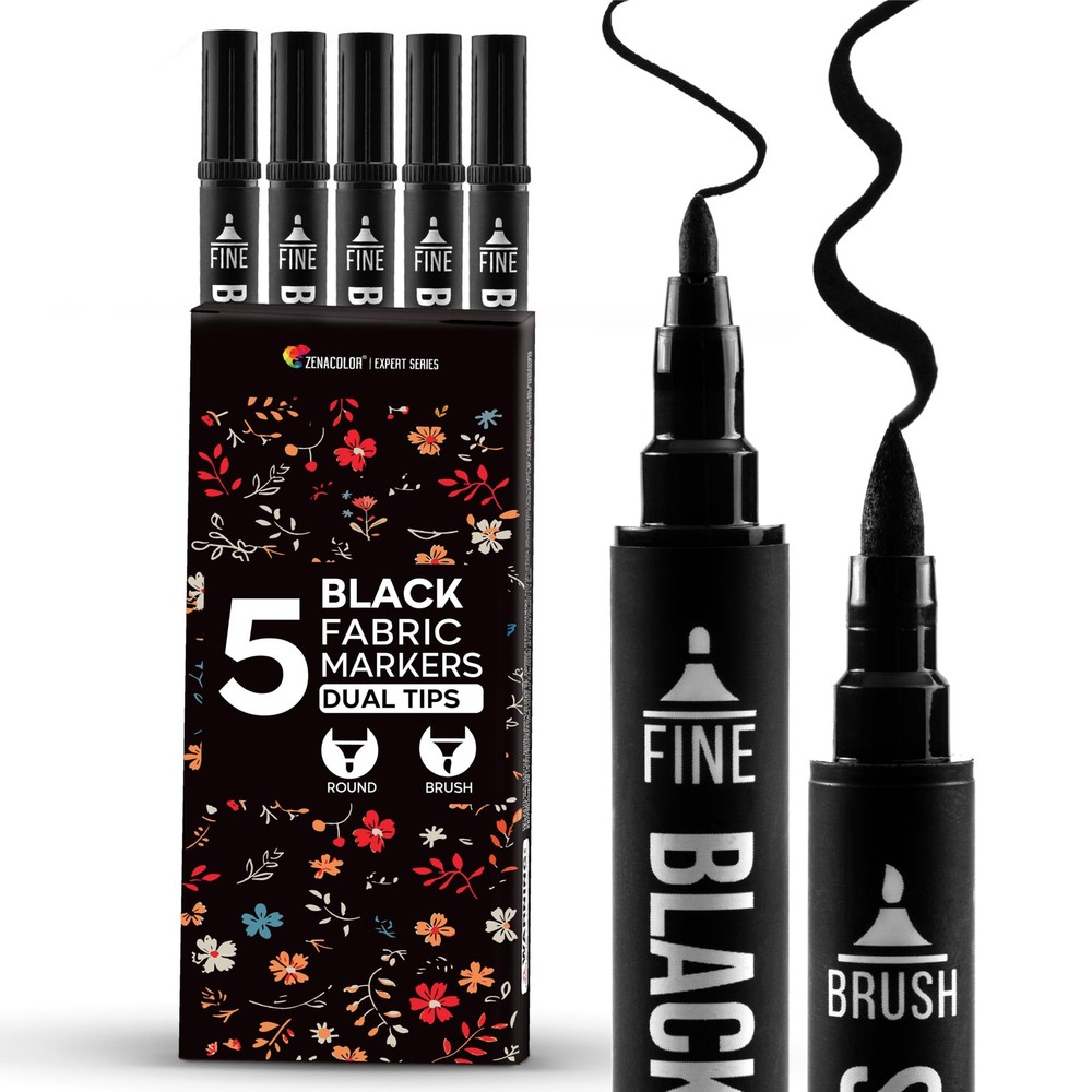 5 Dual-Tip Black Fabric Markers Permanent for Clothes – Fabric Paint Pens for…