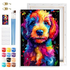 Colorful Dog Paint by Numbers Kits with Frame for Adults Beginners, DIY Animals