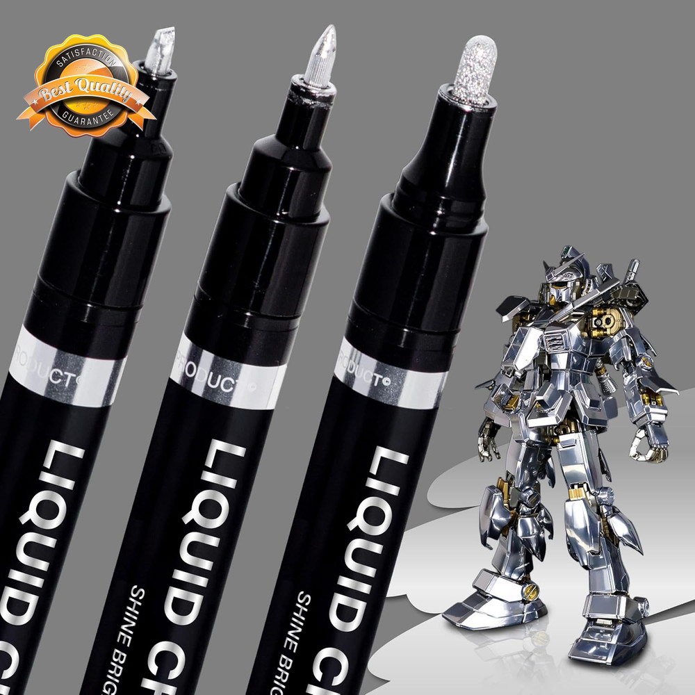 Liquid Chrome Marker Pens 3-Pack (Mirror Effect, 0.7mm / 1mm / 3mm Tips)
