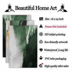 Green Grey and Gold Abstract Wall Art Prints Modern Dark Green Abstract Canva…