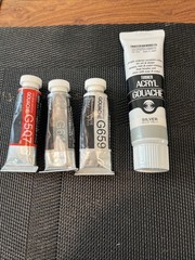 Gouache Paint Lot,- Silver, White, Red