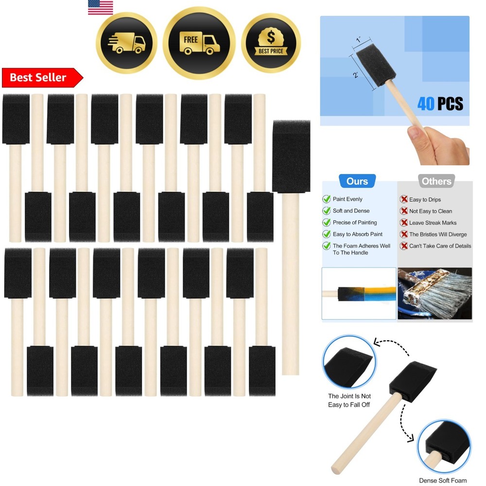 Foam Paint Brushes 40pcs Small Craft and Detailing Foam Brush Set