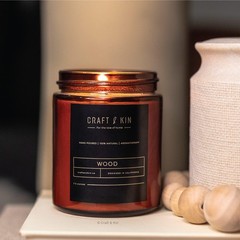 Craft & Kin Scented Candles for Men | Premium Wood Amber Jar – 8oz,