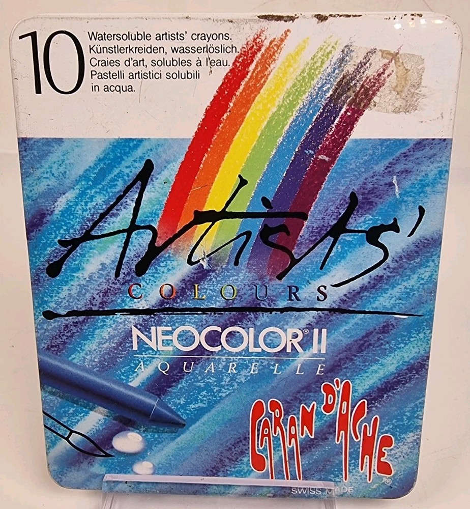 Caran d’Ache Neocolor II Water-Soluble Wax Pastels 10 Colours Vintage Swiss Made