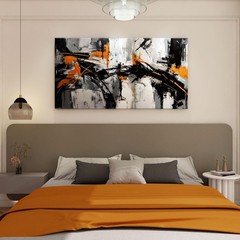 Black Abstract Canvas Wall Art Elegant and Modern Orange Wall Art for Living …