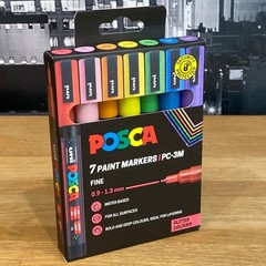 Uni Posca Paint Markers Pen Permanent Fine Tip Glitter Colours PC-3M Set of 7