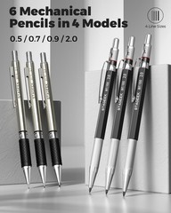 30 Count Mechanical Pencil Set with Leather Bag, 0.5/0.7/0.9MM & 2MM Sketching P