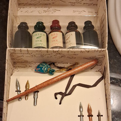Cavallini & Co Writing Set Wooden Dip Pen with Green Red Sepia Inks & Nibs