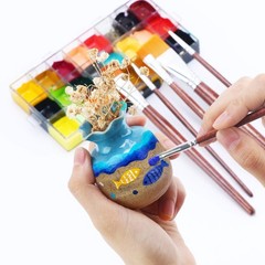 Transon Flat Paint Brush Set 7pcs for Acrylic Watercolor Gouache Oil and Body Pa
