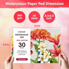 Watercolor Paper Pad Hot Press 140 lb/300 GSM 100% Cotton 30 Sheets A5 (8.3×5.8)