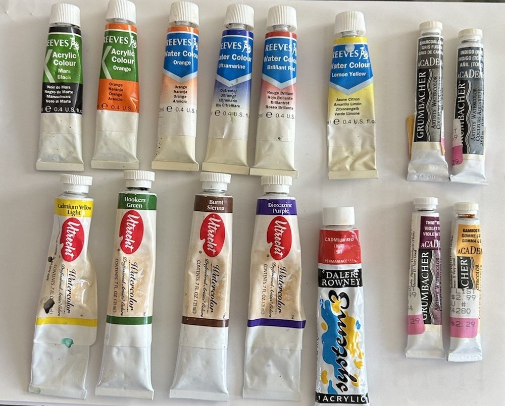 Vintage Paint Lot Of 15 Grumbacher Utrecht Reeves Daler Rowney Various Colors