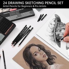 Drawing Sketching Pencil Set, 24 Piece Pro Artist 1 Count (Pack of 24), Black