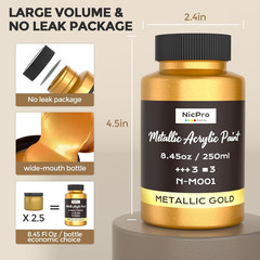 Metallic Gold Acrylic Paint, 8.45Oz/250Ml Large Gold Leaf Paint, Non Toxic, Non
