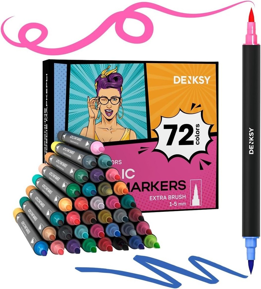 72 Dual Tip Acrylic Paint Markers Set | Colored Markers with Brush Tip | Art Mar