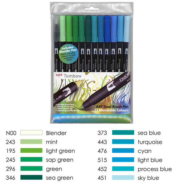 ** NEW Tombow Dual Brush Pens Ocean Colors (Pack of 12)